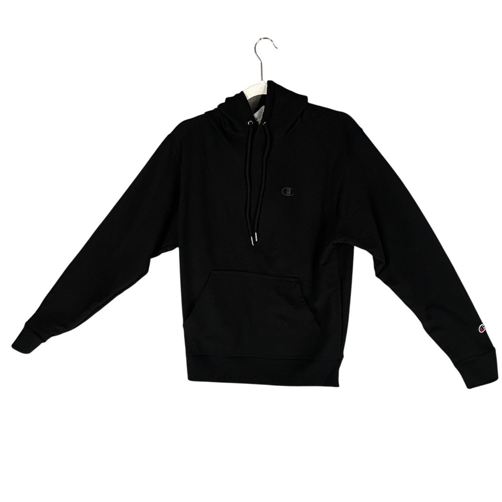 Champion Black Hoodie Sweatshirt Black Chest Logo Lined Hood Men's Size Small